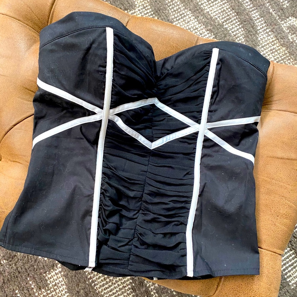Bebe Shirred Mesh Bustier Top